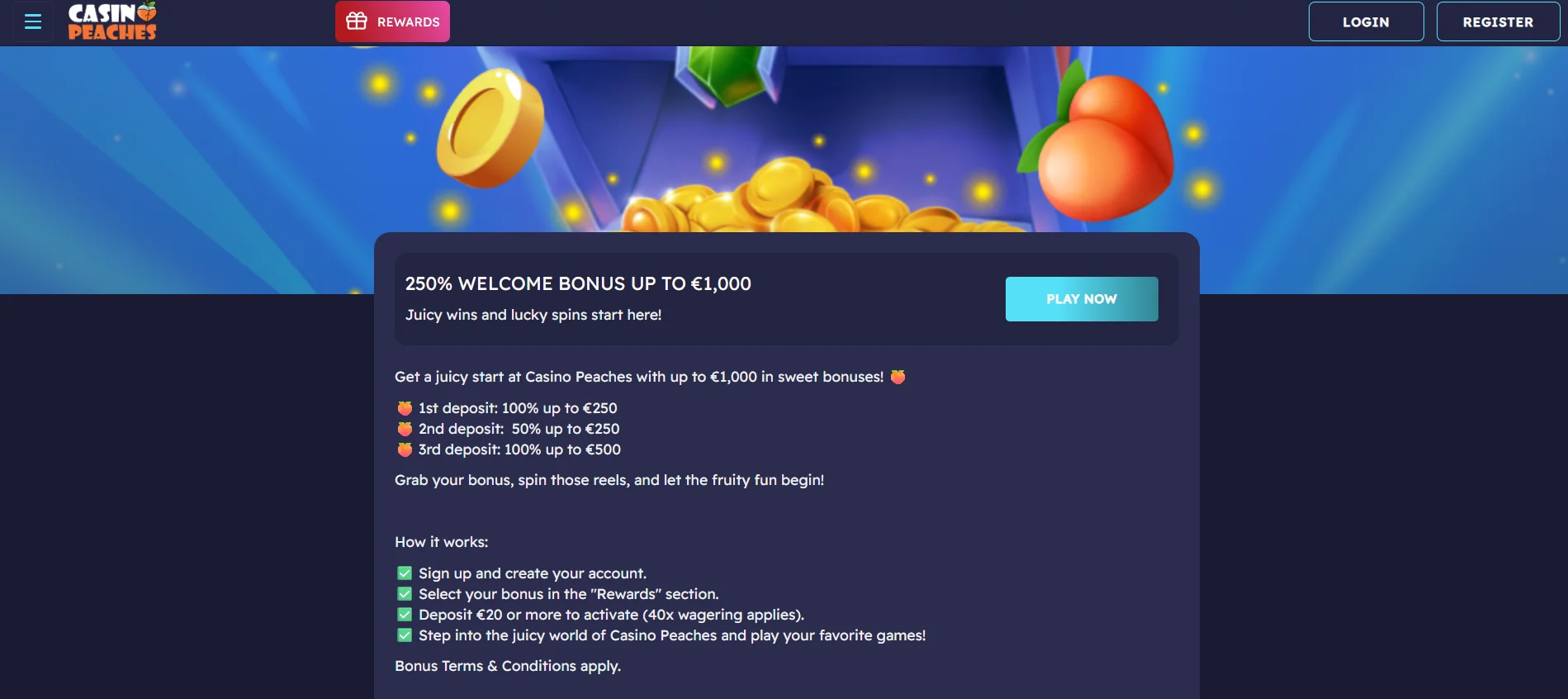 Peaches Casino: Bonus ontvangen
